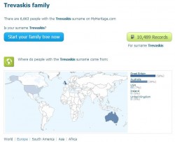 Trevaskis name survey in MyHeritage Aug 2014