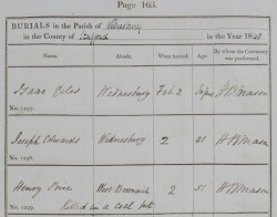 Burial entry for Henry Price, image from Findmypast