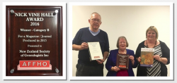 Editor Bruce Ralston, NZSG President Robyn Williams and Shauna Hicks, AFFHO representative