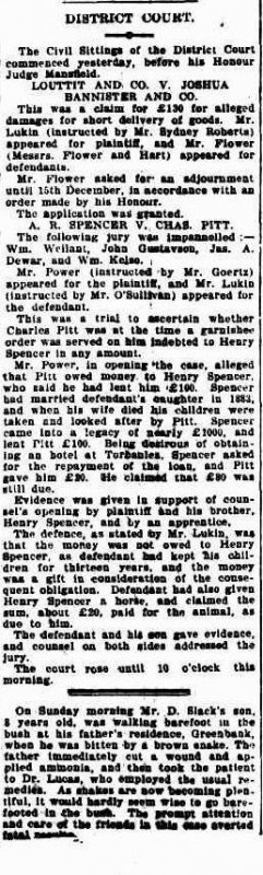 Brisbane Courier 27 Nov 1902 Spencer v Pitt District Court