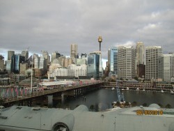 The view from the hotel window overlooking Darling Harbour, Sydney